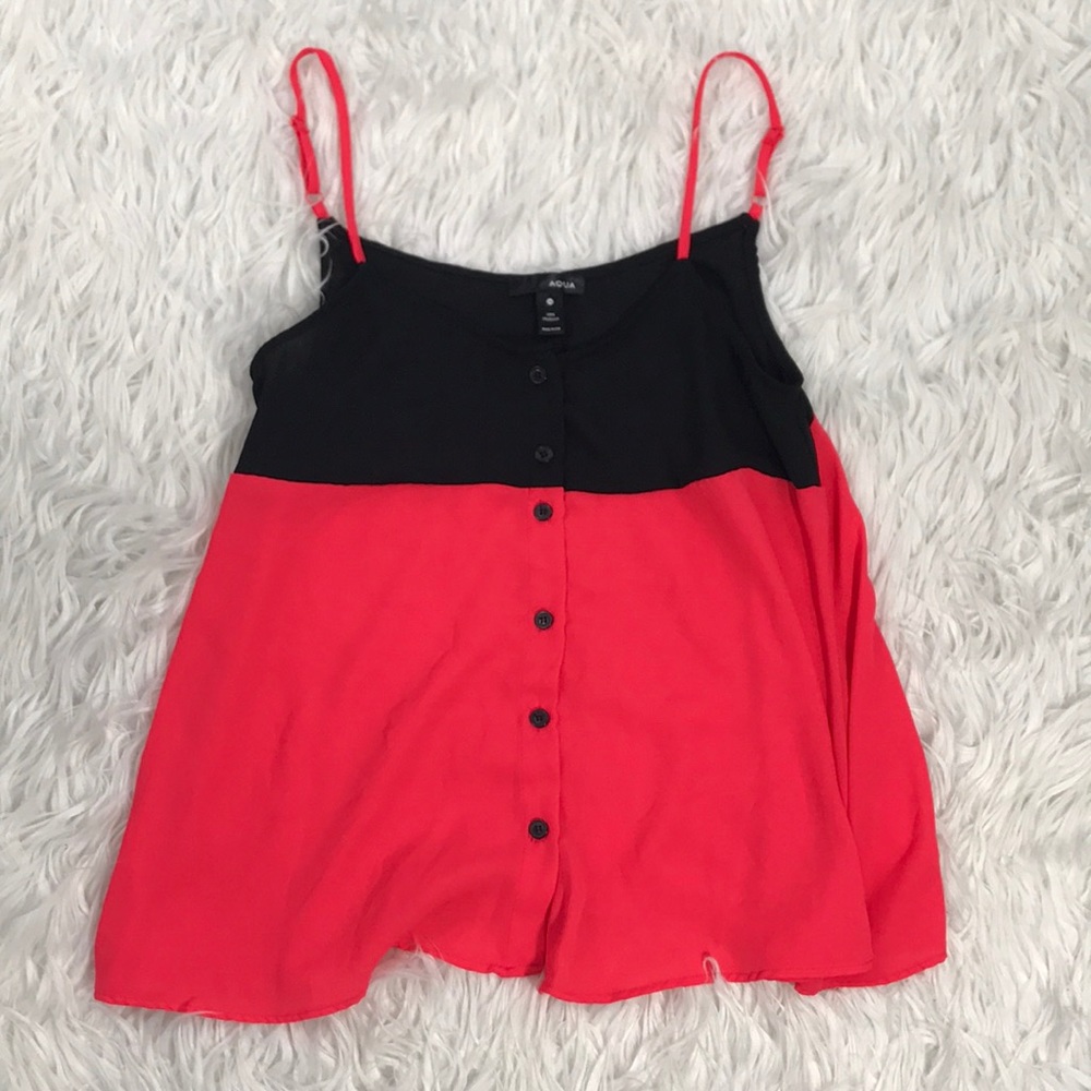 AQUA Color Block Button Tank